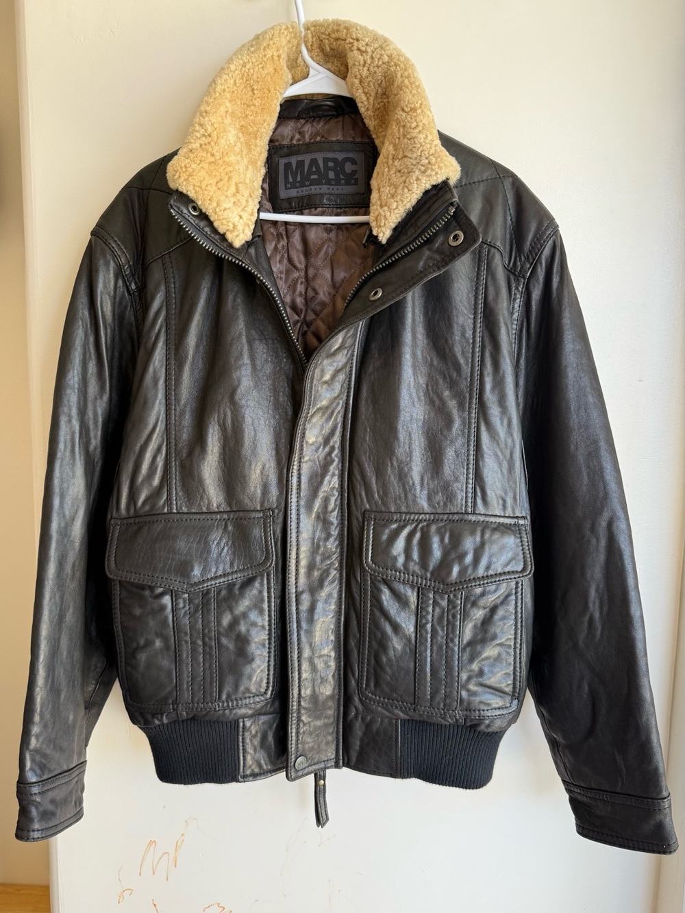 Marc New York Real Leather Bomber Jacket w/ Removable Real Fur Collar